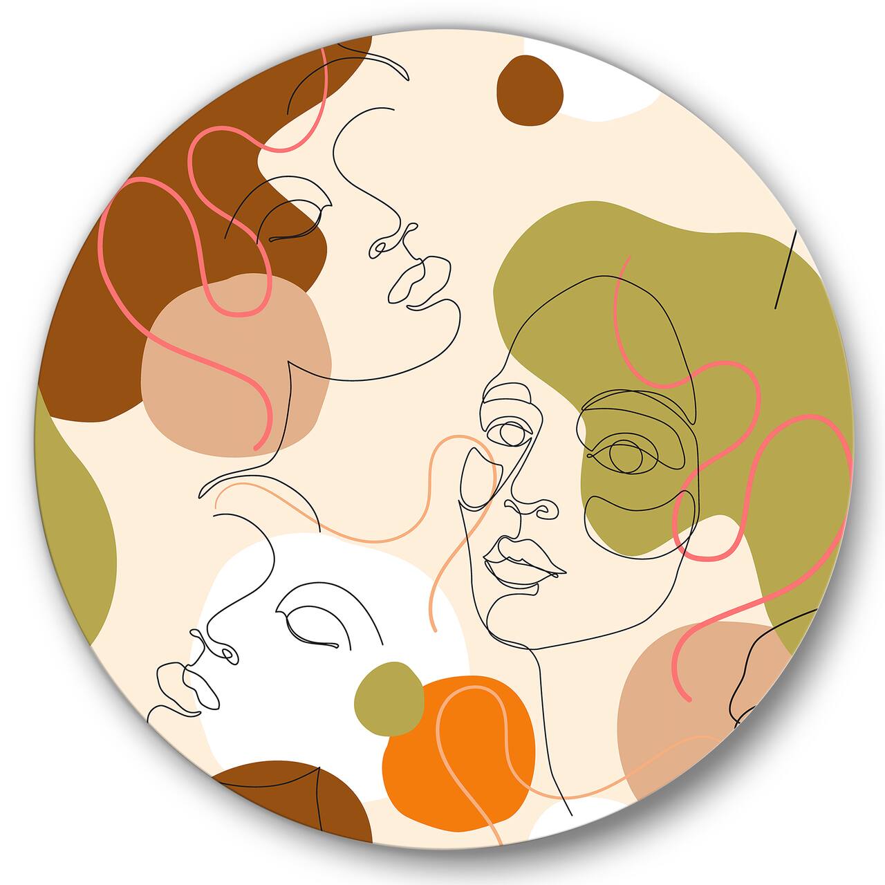 Designart - One Line Portrait of Afro American Women III - Modern Metal Circle Wall Art